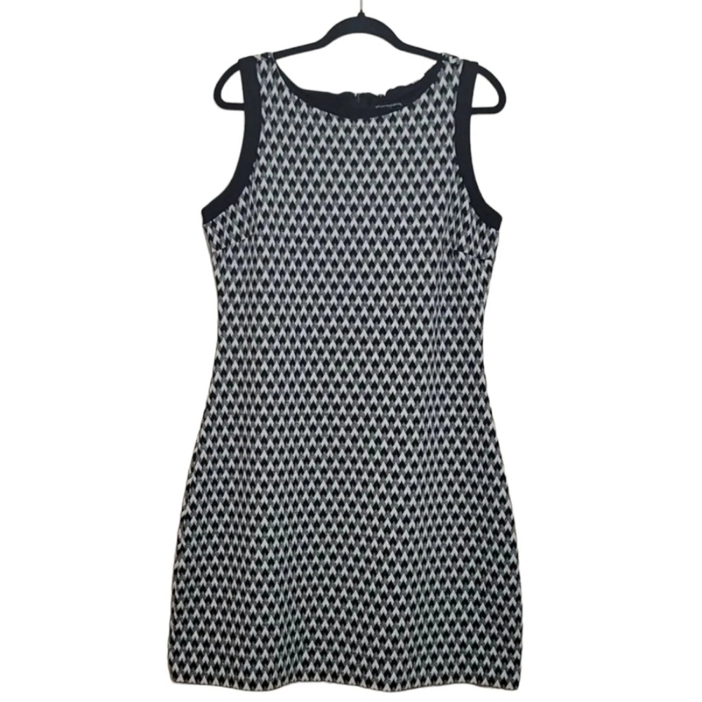 Sharagano Dress Sz 14 Black Gray White Textured Sleeveless